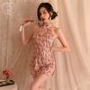 Sex underwear retro stand-up collar high-end cheongsam sexy uniform nightclub tight sleeveless hip-wrapped printing