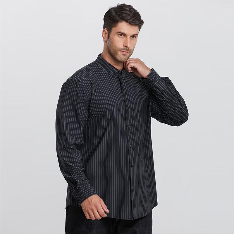 

Men s Plus Size Striped High Elastic Long Sleeve Non-Iron Shirt 8XL