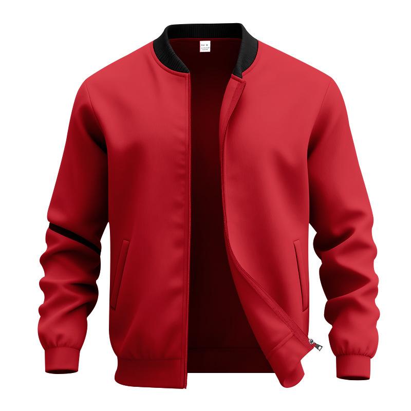 Giacca Bomber Casual da Uomo a Manica Lunga, Colore Unito, Collo Alto, con Zip