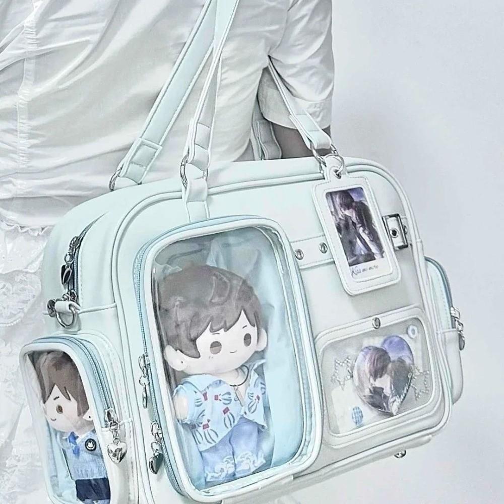 Large Capacity Transparent Ita Bag PU Leather Harajuku Shoulder Bag Preppy Style Handbag Daily Use