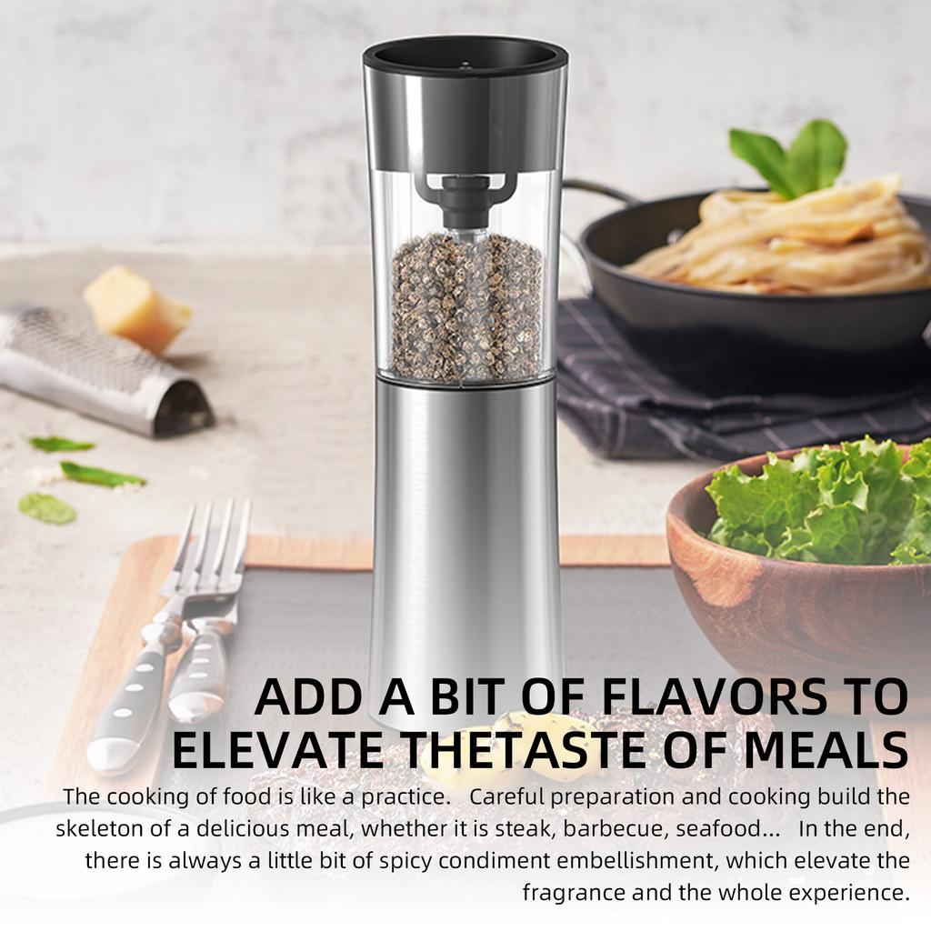 Gravity, macina sale e pepe elettrico, funzionamento a batteria, automatico, con luce bianca, funzionamento con una sola mano, regolabile, in acciaio inox AmuseWit Matte Black x2