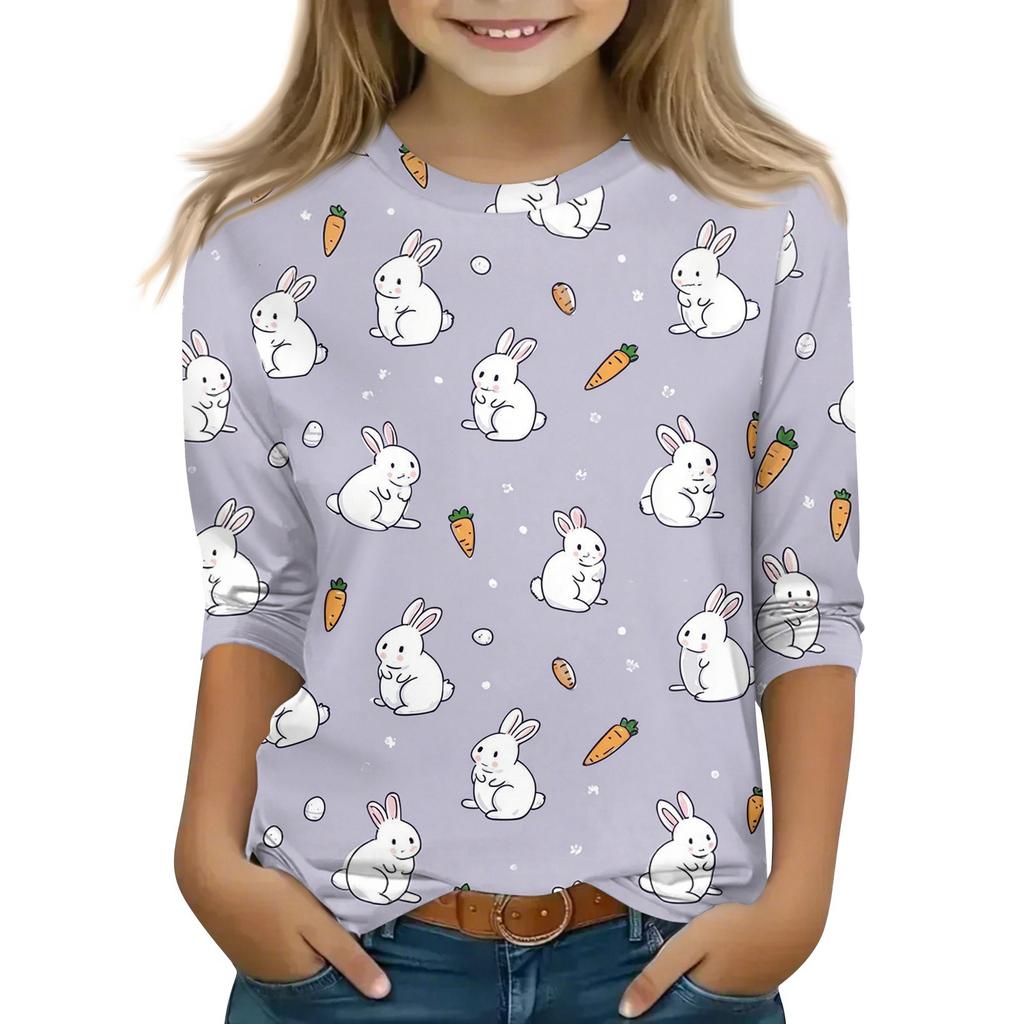 Kinder 3/4 Ärmel Tops Casual Print T Shirt Rundhals Pullover Bluse
