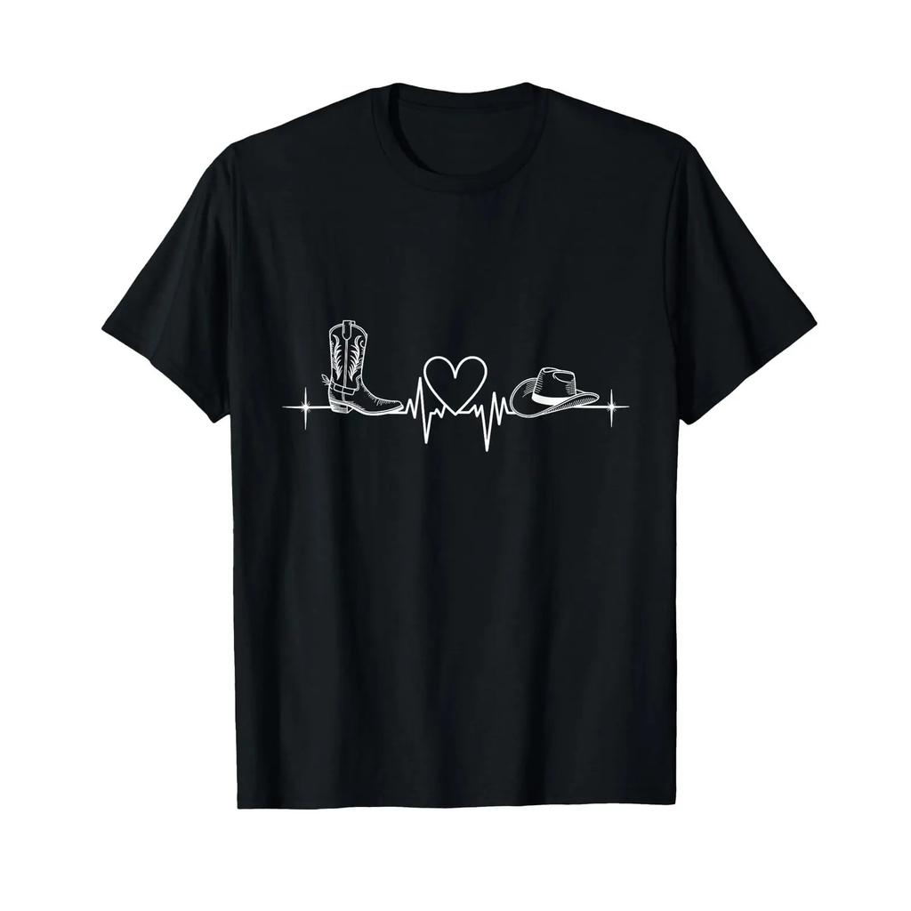 Line Dance Heartbeat ECG Pulse T Shirt Vintage Washed Soft Comfortable Breathable Fashion Top For Everyday Wear