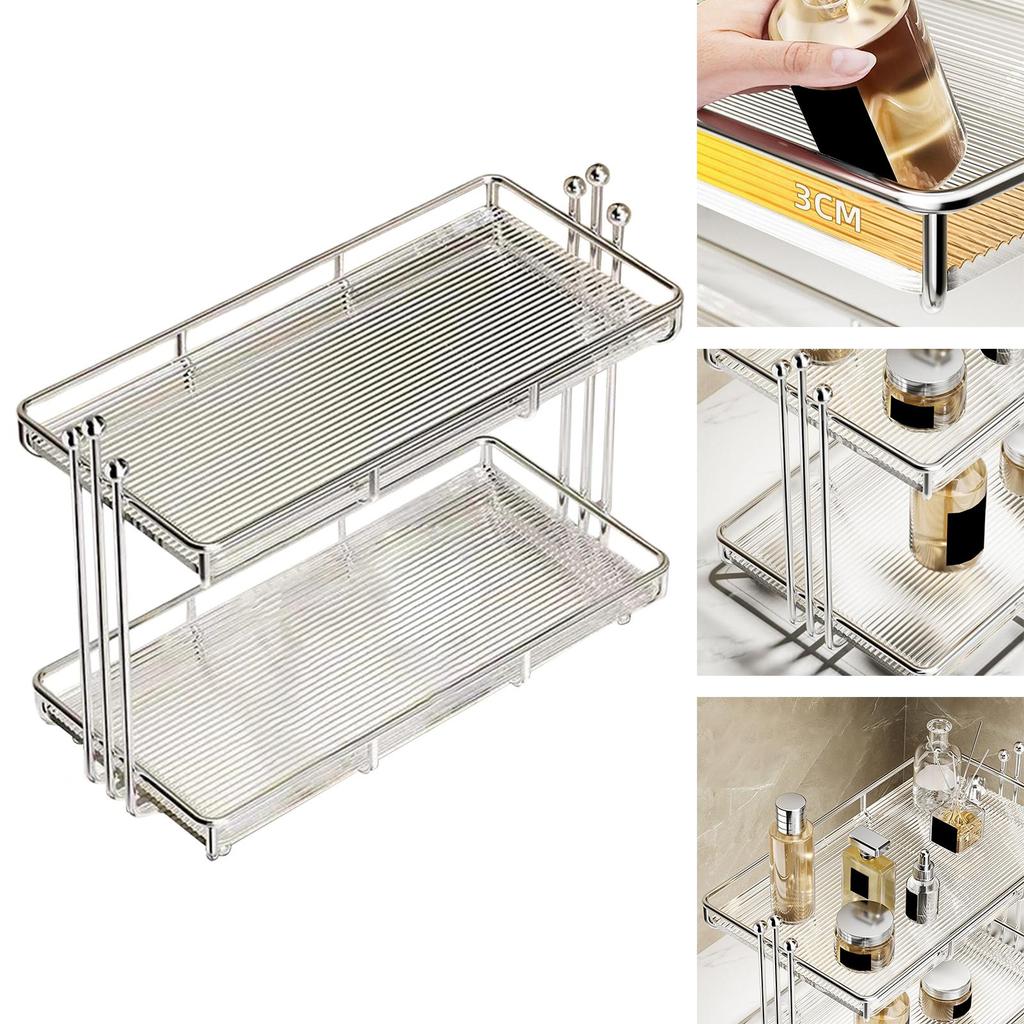 2 Layer Bathroom Countertop Organizer Multifunctional Rack ,Durable Desktop Cosmetic Storage Shelf