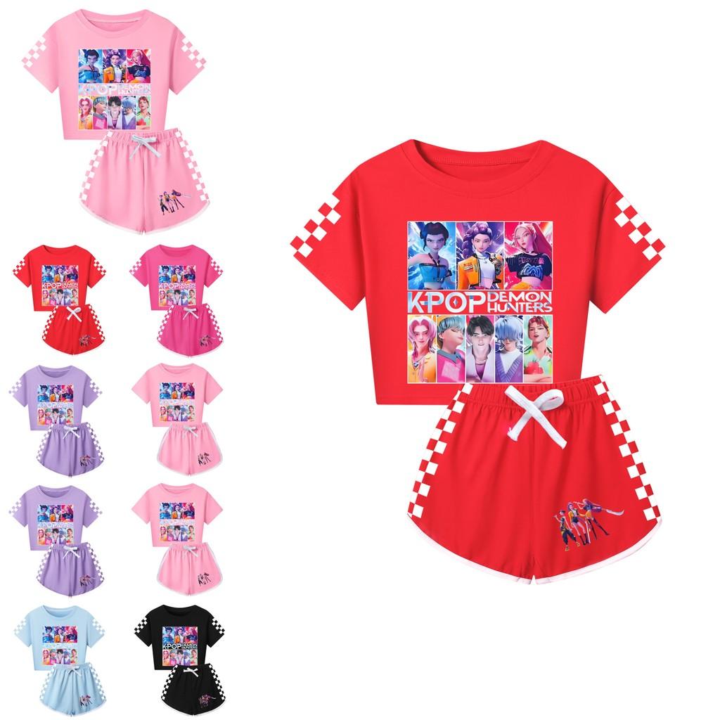 Kpop Demon Hunters Pattern Family Pajama Set With Short Sleeve Top And Shorts For Kids And Adults