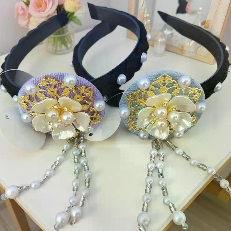 Korean Headband Pearl Flower Hanbok Hairband Fashion Tassels Traditional Headdress Stage Dance Hair Hoop Ladies