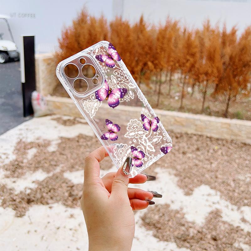 Gentle Pink Butterfly Phone Case For IPhone 17 Pro Max 16 17 15 Pro 14 13 Plus 12Mini 11 16E 17Air Cases Transparent Soft Covers