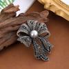 French Style Bow Brooch Vintage Black Brooch Exquisite Fully-rhinestone Pin  Western-style Clothes