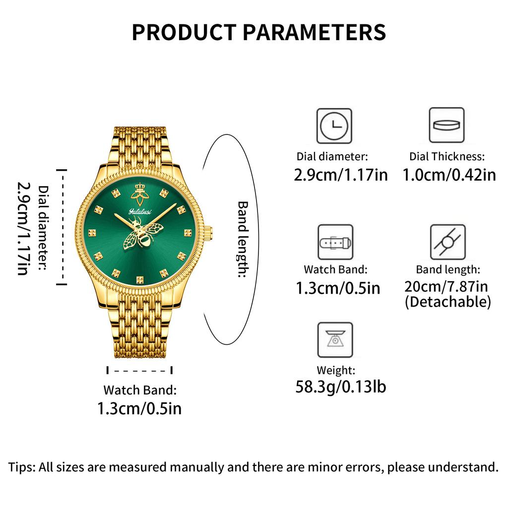 YaLaLuSi Brand Elegant Women's Quartz Watch Simple Sun Patterned Case Temperament Gorgeous Gold Gift Box Set Ladies Gift
