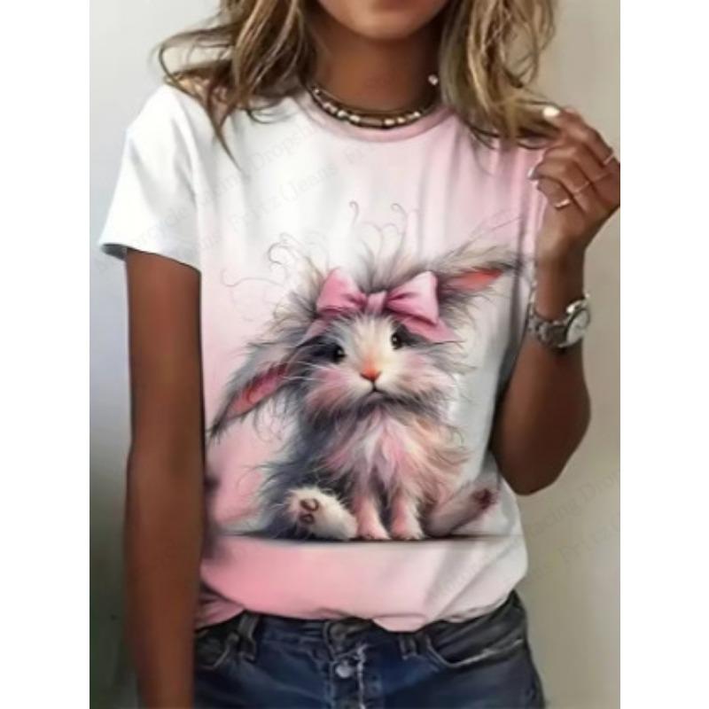Funny Animal Women T-shirt 3d Cute Cat Duck Print Tshirt Women Fashion Graphic O-Neck Short Sleeve T Shirt White Tops Tee Kawaii