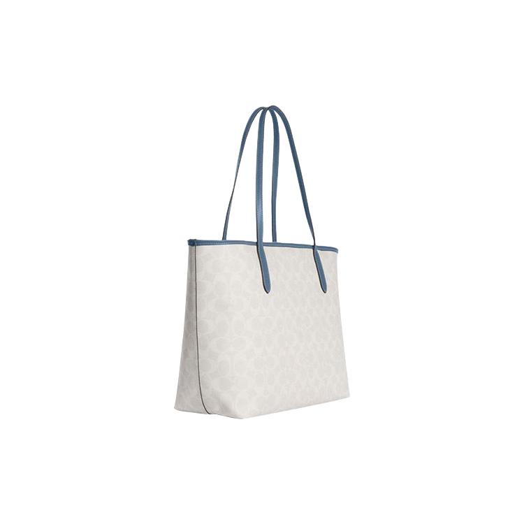 New COACH City Artificial Leather Tote Bag Shopping Bag Shoulder Bag Handbag Large Size Women's Chalk White & Indigo CB869-SVUOB