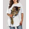 Camisetas da moda para mulheres, tops grandes, estampa 3D, gato, gráfico, solto, streetwear, gola redonda, mangas curtas, camisas femininas, camisetas