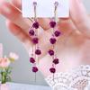 1 Pair Shiny Rhinestone Elegant Women Earrings Rose Flower Long Tassel Drop Earrings Party Jewelry
