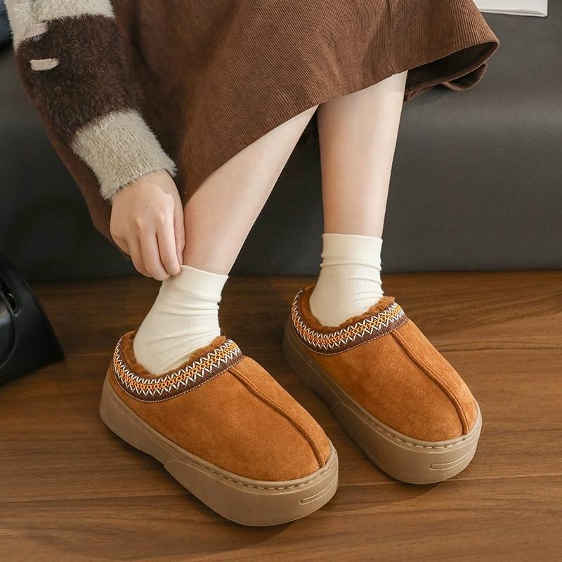 New Winter Women Snow Warm Suede Leather Lazy Loafers Boots Shoes Woman Lady Female Flat  Boots Mules 2024