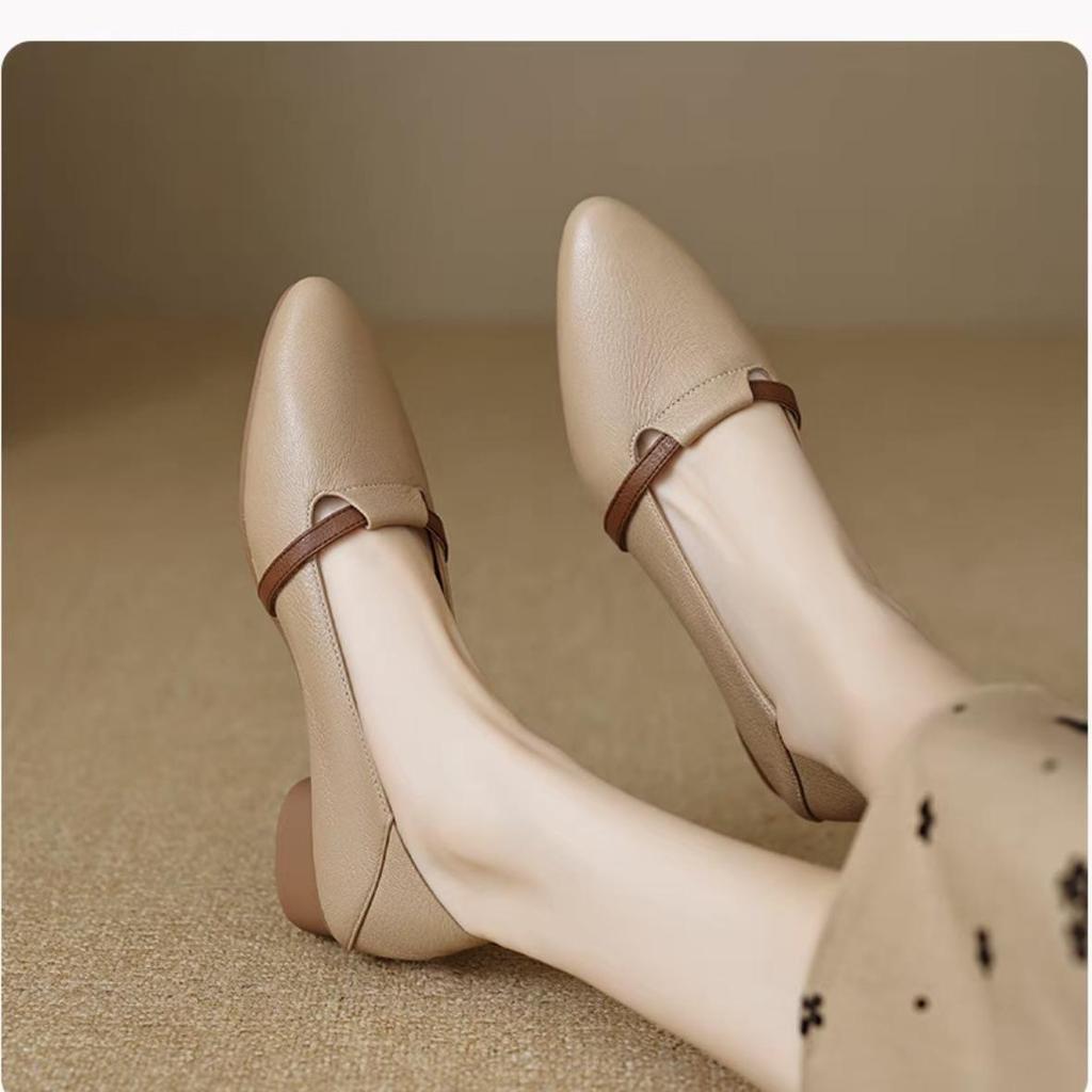 Almond Toe Colorblock Backless Loafers: 3cm French Sheepskin Low Heel Leather Shoes for Women 2025