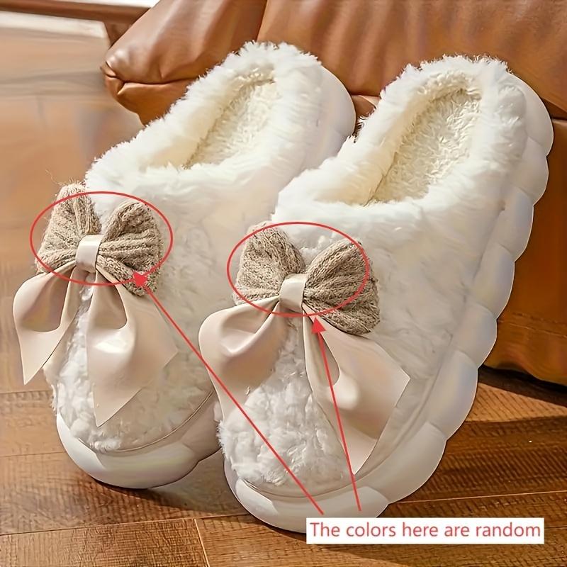 

[Cozy Fleece Slippers] Women s Cozy Fleece Slippers with Bow Detail | Soft, Warm, Quiet House Shoes | Allseason Indoor Slippers 36-37