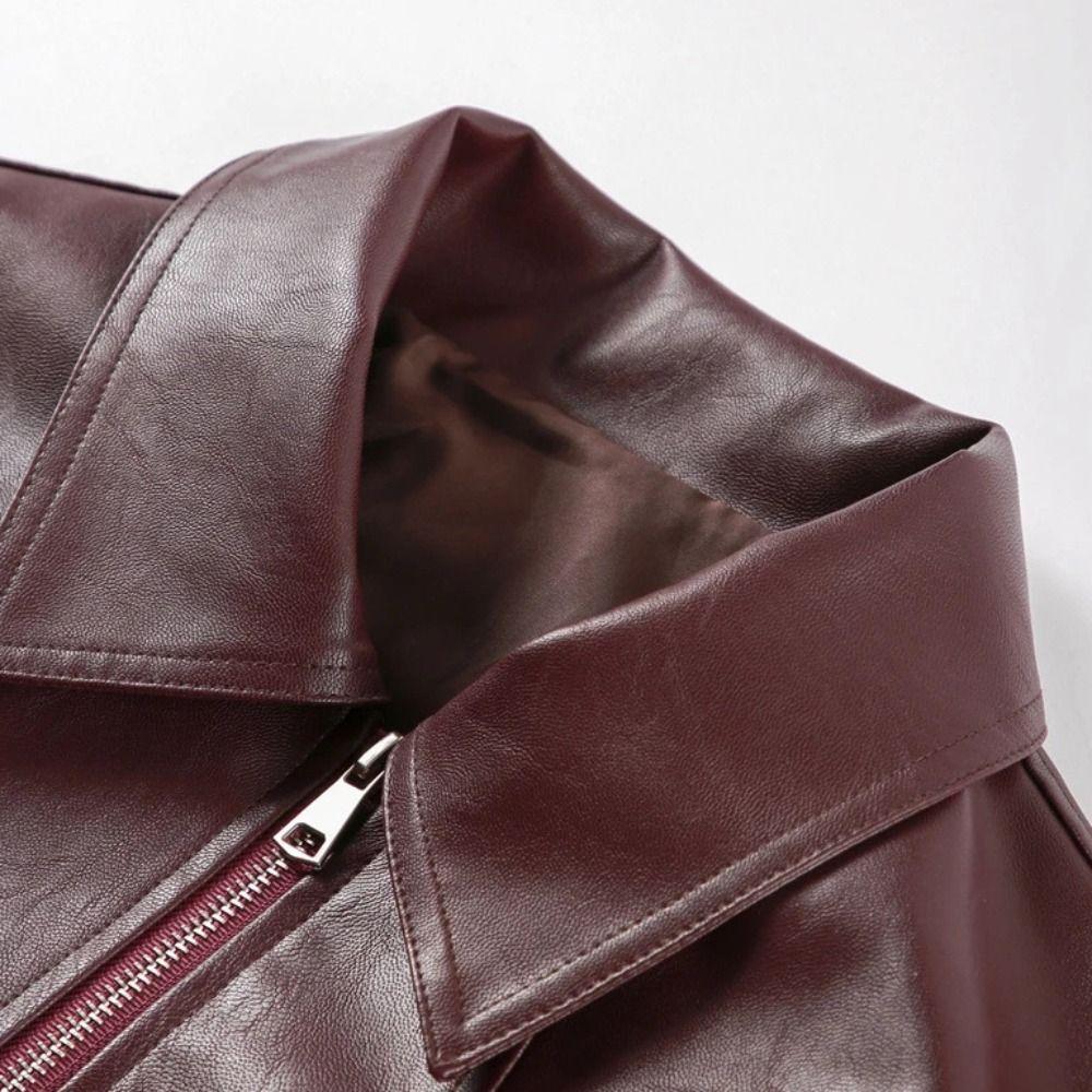 Long Sleeve Leather Jacket Women Lapel Collar Zipper Crop Overcoat Windbreaker Jackets Streetwear