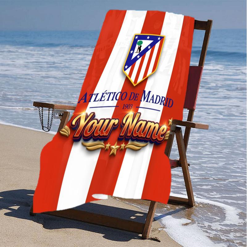 1pc Atletico Madrid Beach Towel with Custom Name, Beach/Swimming/Bath/Picnic/Camping Towel, Suitable for Seaside Beaches
