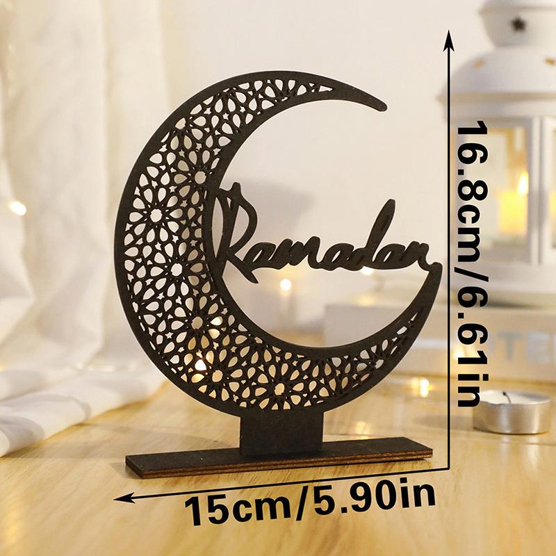 Eid Mubarak Moon Ornament Creative Ramadan Wooden Moon Star Desktop Ornaments Kareem Muslim Festival Home Table Decoration