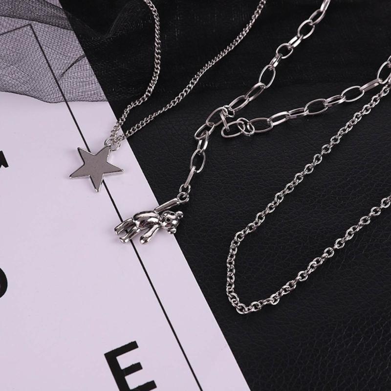 Female Niche Collarbone Chain Three-Layer Bear Star Tassels Necklace Student Simple Temperament Cold Wind Necklace