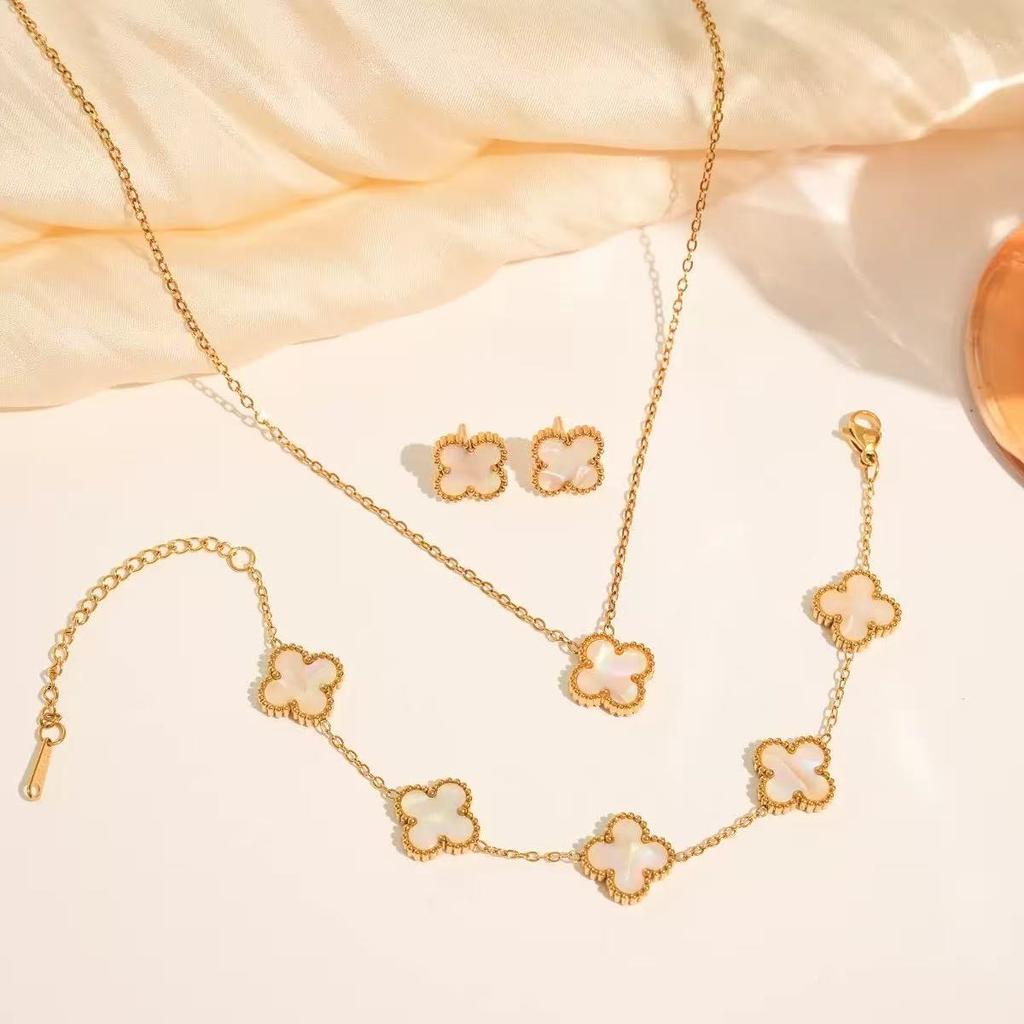 3 peças colar de trevo, pulseira e brincos de aço titânio da moda, presente luxuoso para o Dia dos Namorados e Dia das Mães