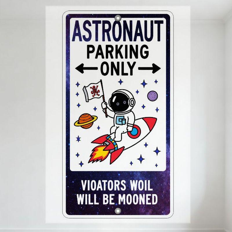 Astronaut Parking Only Metal Tin Sign with Cosmic Pattern, Funny  Violators Will Be Mooned  Space Themed Sign for Home Bar Man C 20x30cm（7.8x11.8inch）