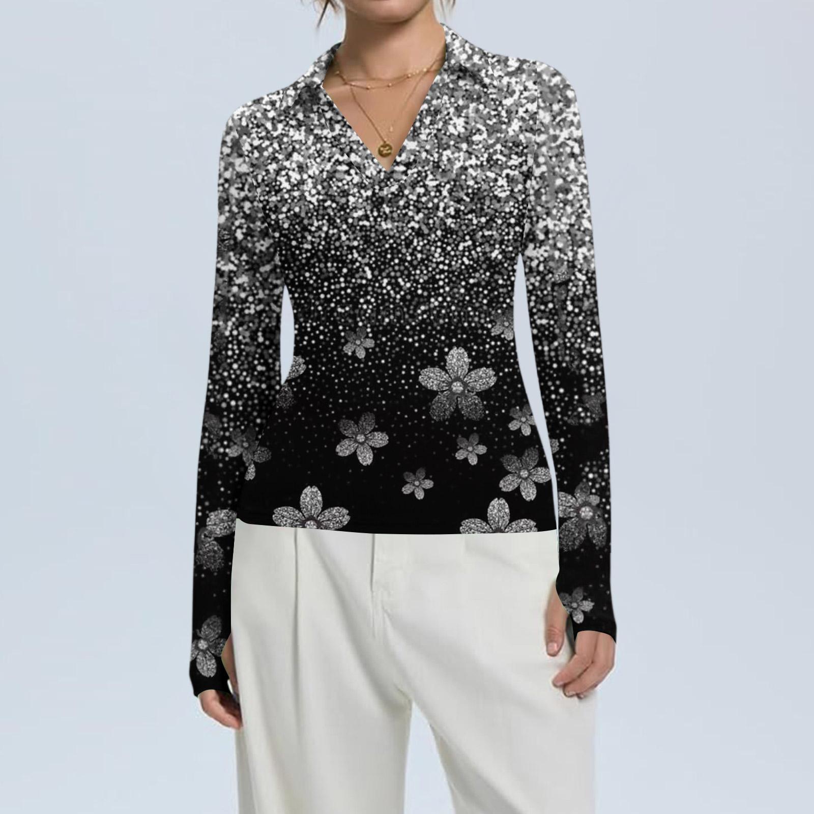 

Женская Мода Повседневный Принт V-образный Вырез Длинный Рукав Застежка на Пуговицы Топ S