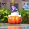 Holiday Home Accents Halloween Ghost Figurine, Cute Spooky On Pumpkin Decoration, Resin Small Ornament for Garden Tabletop with Witch Hat Desk