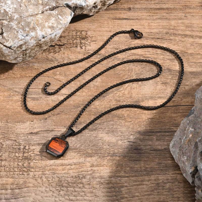 Stainless Steel Square Pendant Necklace Men Long Chain Layered Hip Hop Jewelry Geometric Titanium