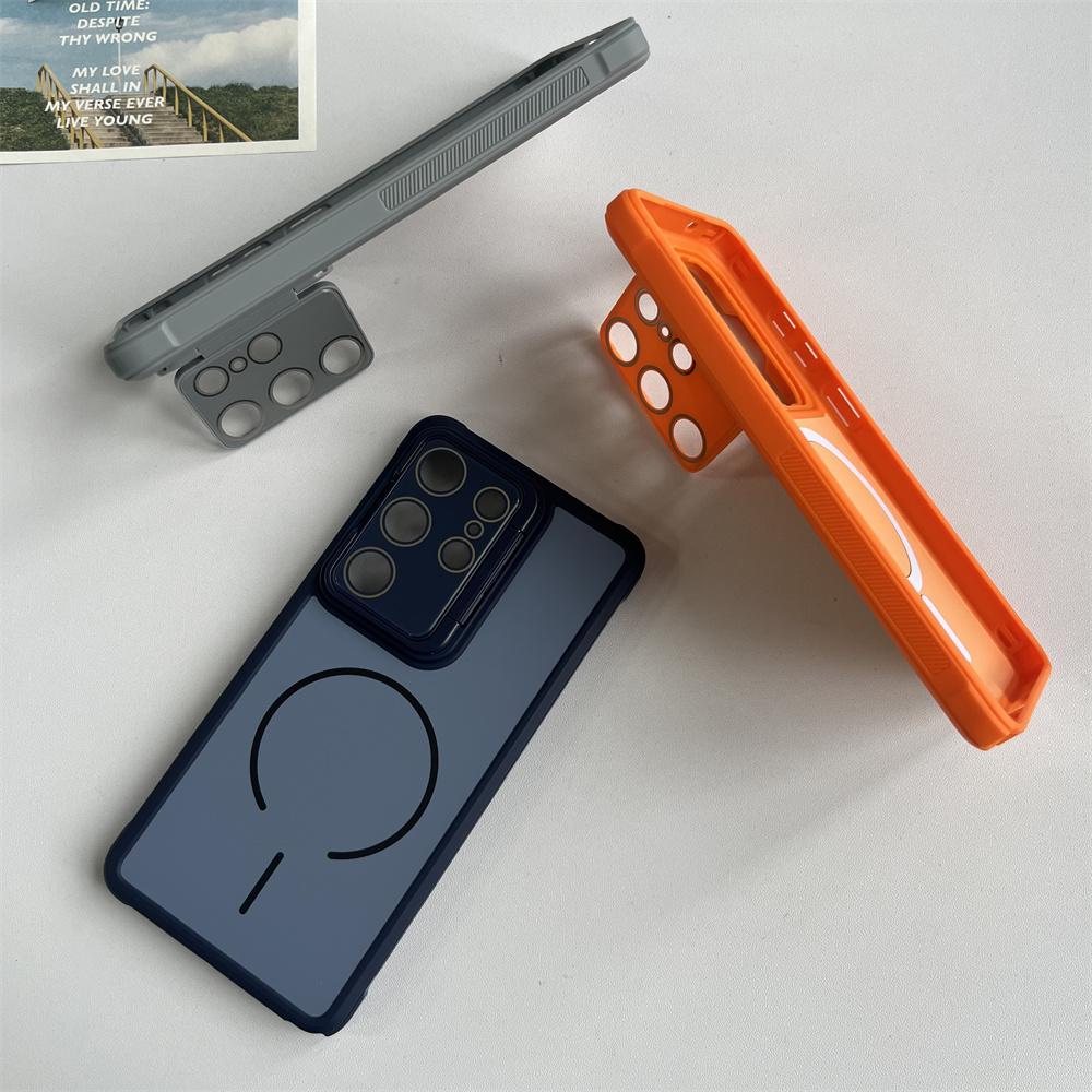 Full Body Lens Flip Stand Magnetic Matte Phone Case For Samsung S26 S25 Edge S24 Plus s 25 FE S23 Ultra For Magsafe Back Cover