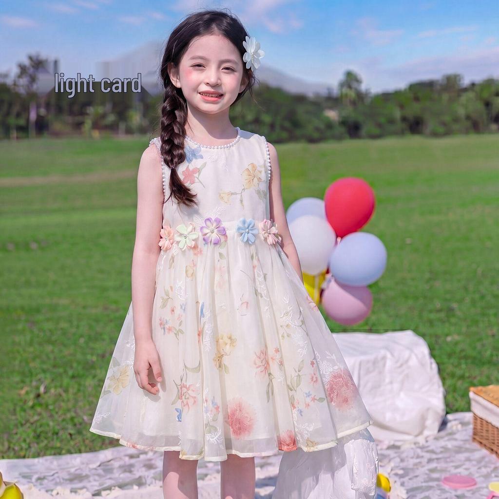 2026 Florales Sommer-Prinzessinnenkleid für Mädchen - Stilvolles Urlaubs-Latzkleid