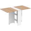 Folding Dining Table, Drop Leaf Table with 2-Tier Shelves, Rolling Casters, White and Natural