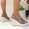 Fashionable Head Shallow Mouth Thick Sole Comfortable Banquet High Heels Summer New Round Elegant Sexy Wedge Sandals for Women