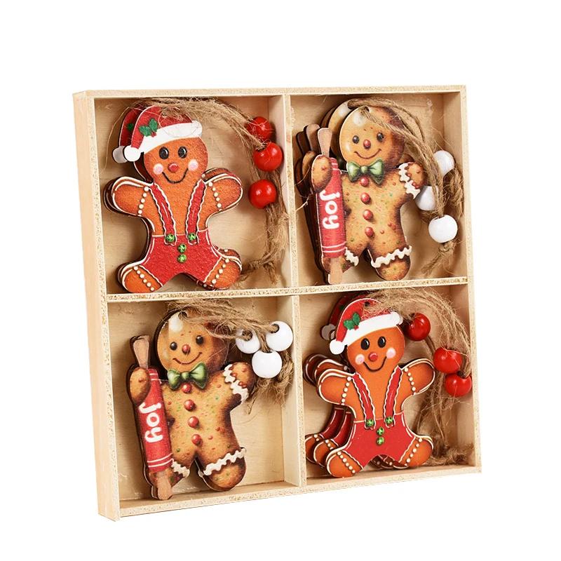 12Pcs New decorations box wooden painted hanging ornaments tree decoration pendants 2025 New Year small gifts Christmas products