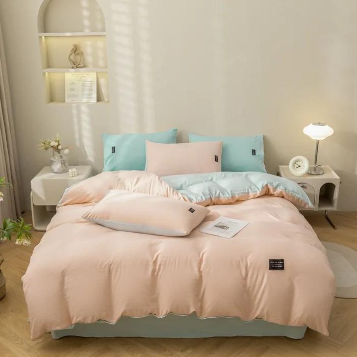 

Пододеяльник из стираного хлопка и льна, комплект из четырех предметов, контрастного цвета, подходит для сна без одежды. 1.2m Flat Sheet 3pcs