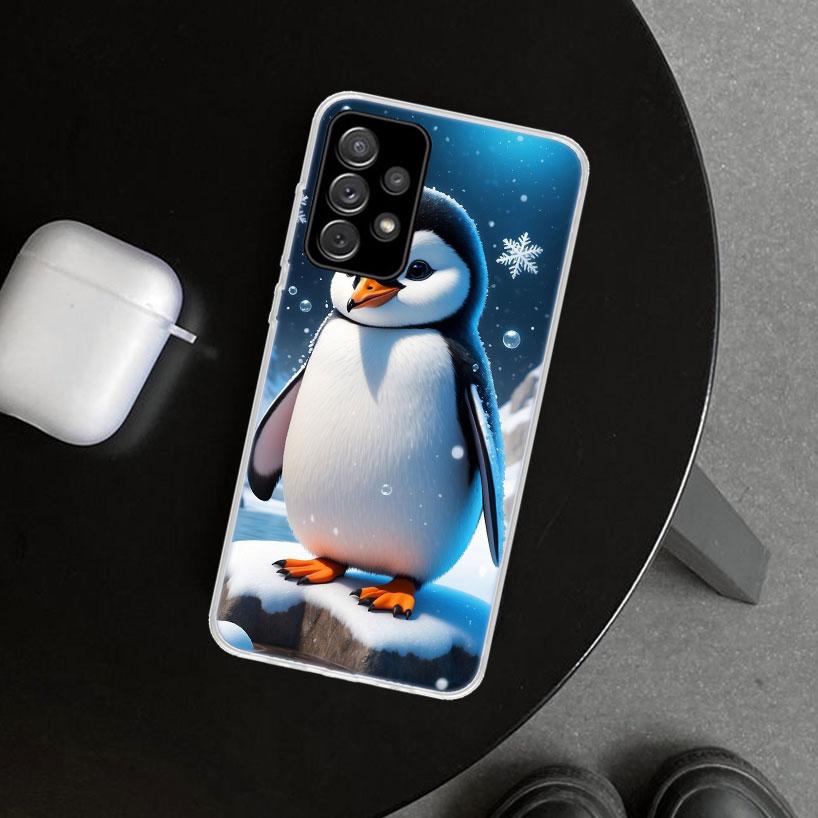 Penguins Love At The North Pole Phone Case Cover for Samsung Galaxy A12 A22 A32 A52 A72 A02S A51 A50S A31 A20S A10S Note 20 Ultr