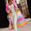 Contrast Color Rainbow Stripes 2025 Autumn and Winter Women's Sweater Jacket Casual Loose Long Knitted Cardigan