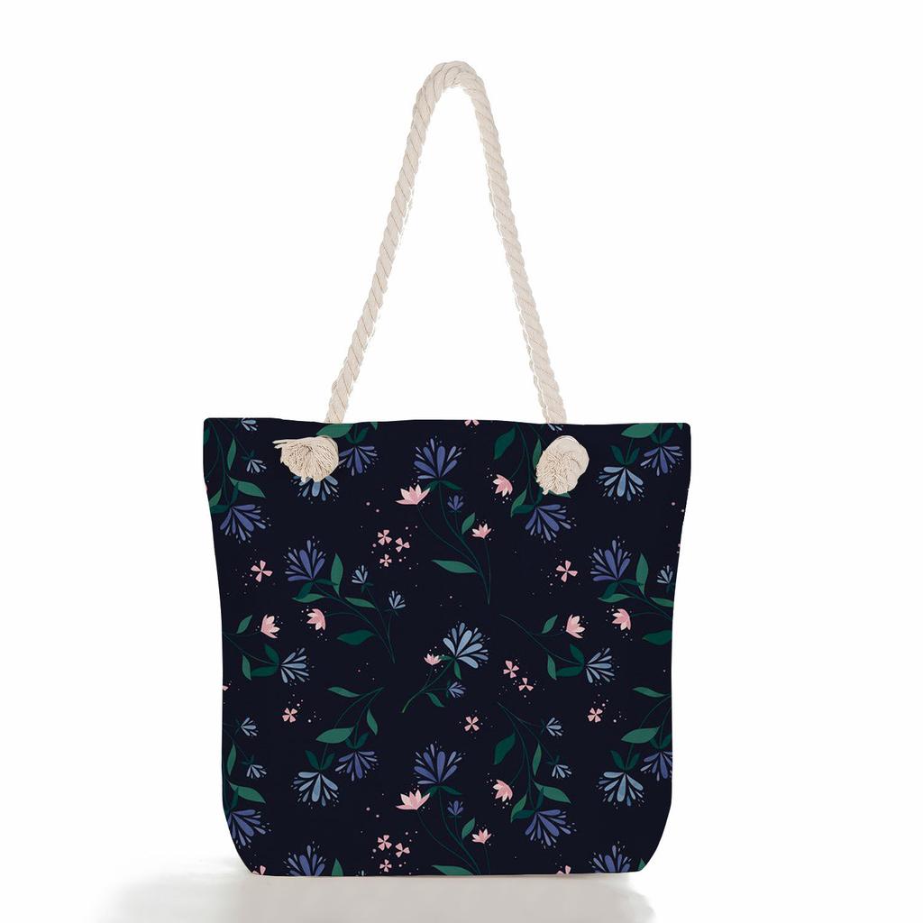 Multifunctional Flower Printed Thick Rope Shoulder Beach Bag 7585