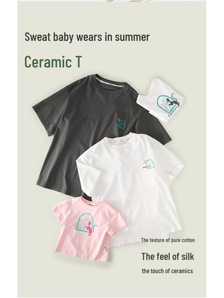Tongbei Kids' 2024 Summer Korean Style Family T-Shirt - Simple Solid Color for Parent-Child Outfits