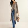 Robe Cardigan Maxi Vintage Élégante Col en V Manches Évasées Ajustées Tricotée Boutonnée sur le Devant Robe Tricotée Ajustée Bodycon Robe Pull Ligne A Femme