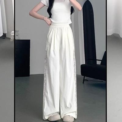 Patchwork Lace Loose Wide Leg Pants for Women Spring/Summer Design Hollow Casual Wide Leg Pants