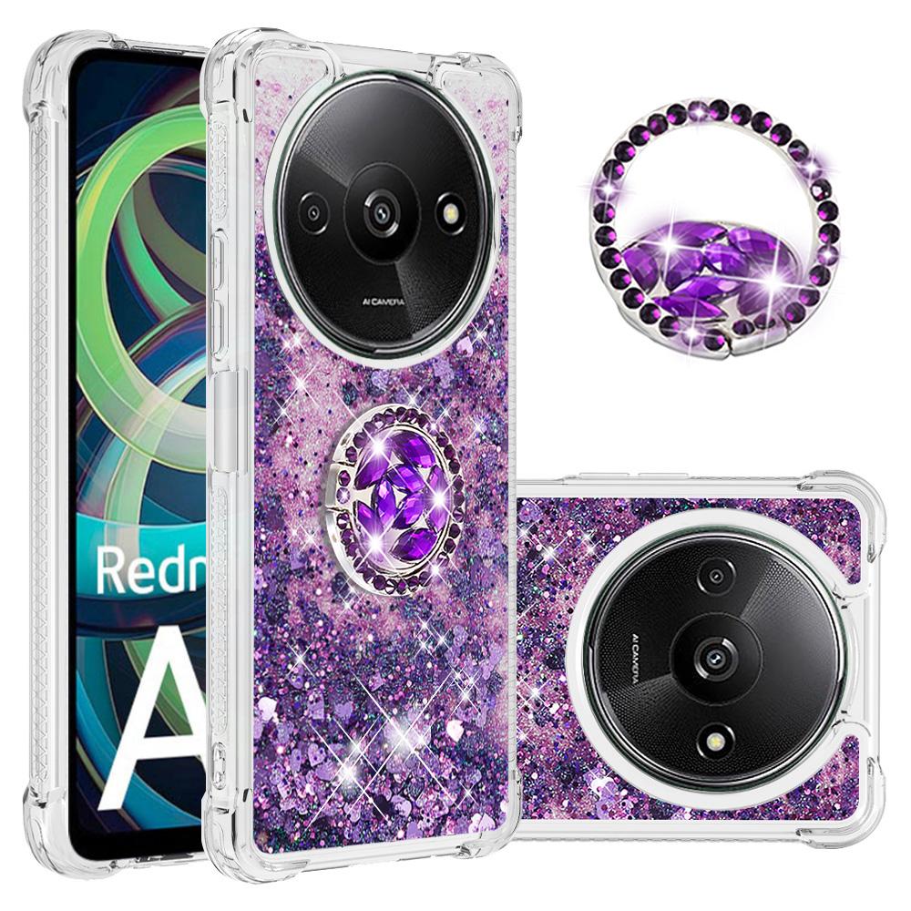

For Xiaomi Redmi A3/Poco C61 4G TPU Case with Kickstand Quicksand Shockproof Cover Dark Purple/Hearts