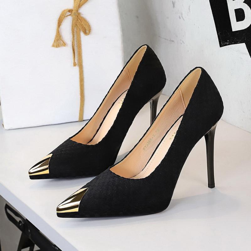 

Fashion Waterproof Platform High Heels Metal Pointed Toe Thin Heels Women s Shoes Shallow Mouth Ultra High Heel Knitted Single Shoes 34