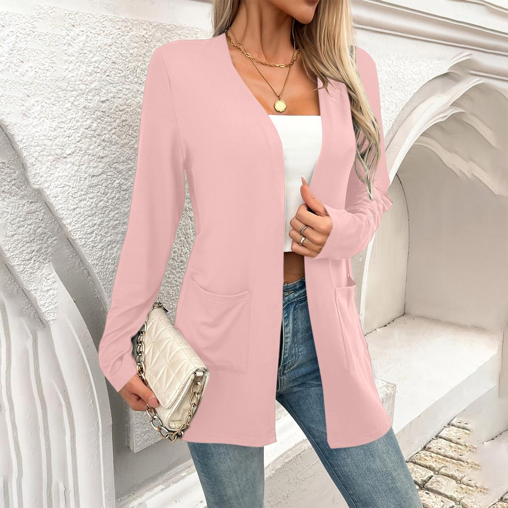 Women's Plus Size 3/4 Sleeve Cardigan with Pockets - Soft Milk Silk Knit Open Front