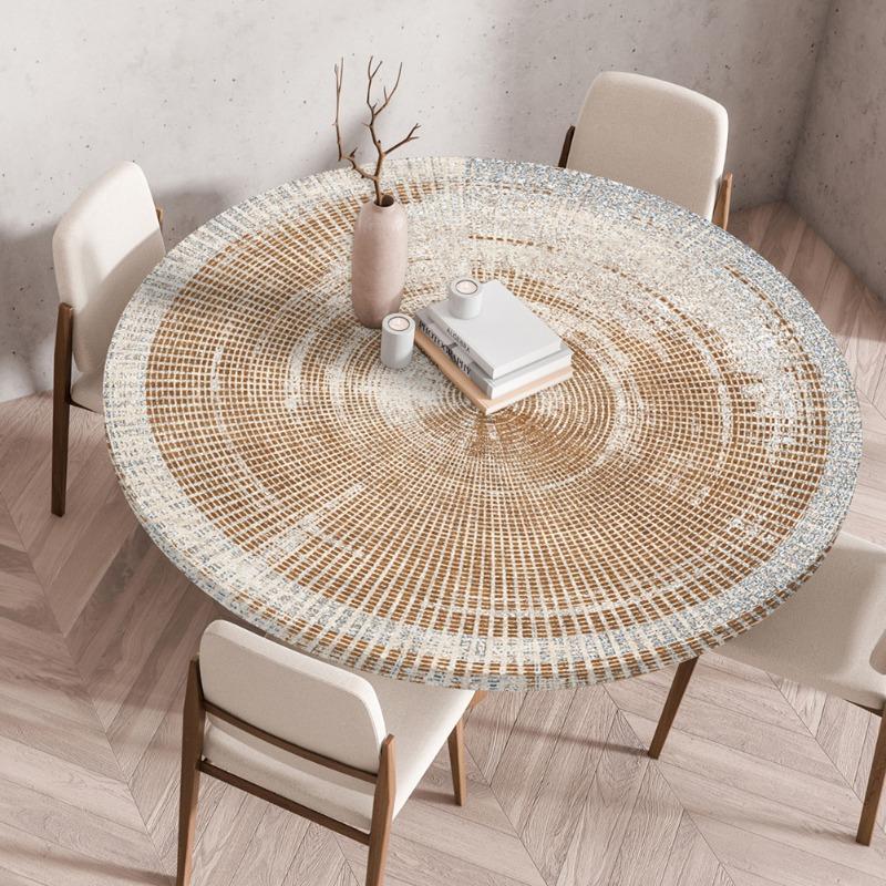 Waterproof Oil-Proof Reusable Tablecloths Round Tablecloth Wood Texture Tablecloths Elastic Fitted Home Round Table Cover