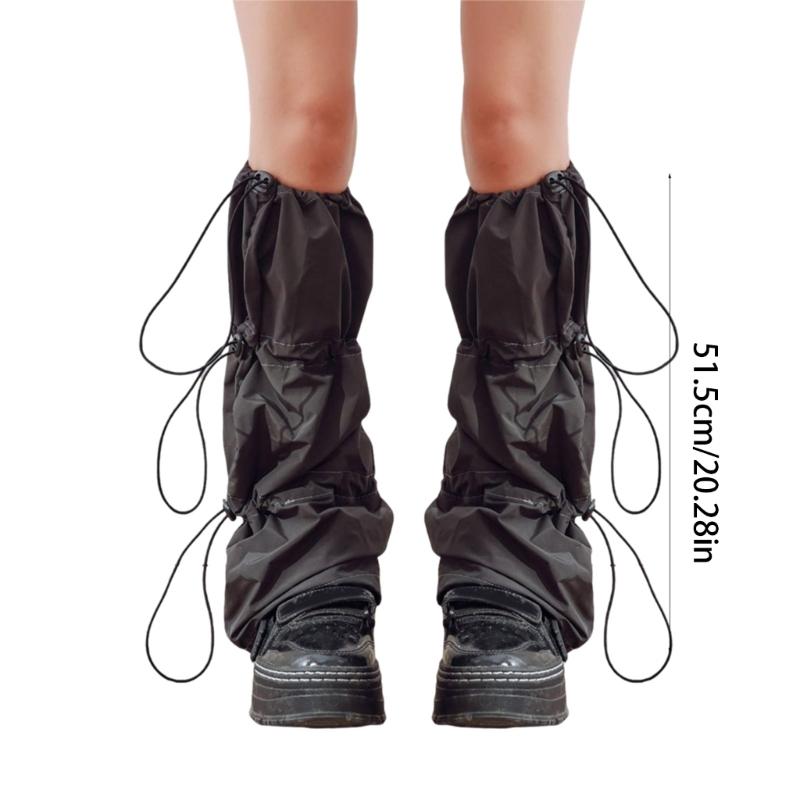 Verstellbare Kordelzug Beinwärmer für Damen Punk Grunge Ausgestellte Stiefelüberzieher Harajuku Gestapelte Baggy Fußlose Socken