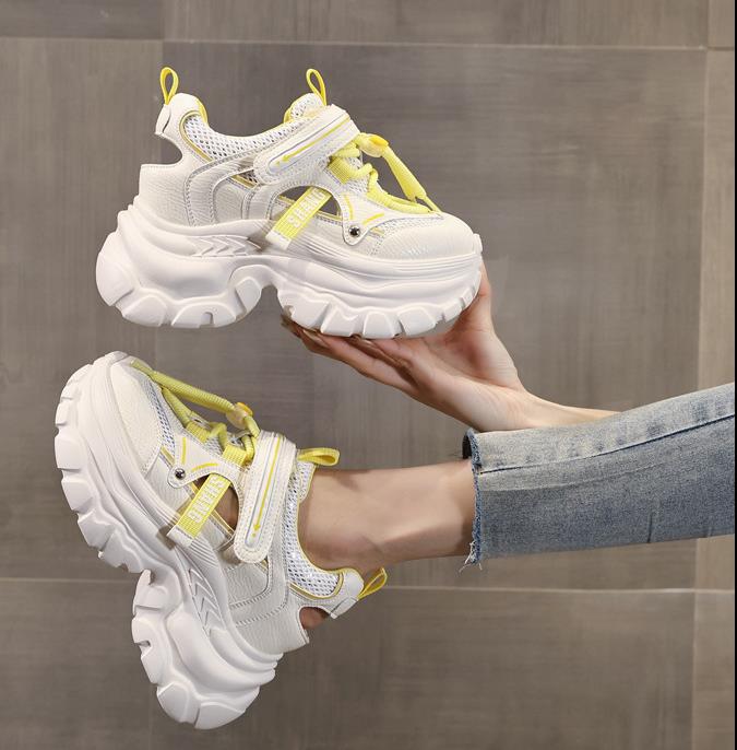 Fashion 9CM Air Mesh Microfiber Leather Ankle Boots Fashion Summer Chunky Sneaker Hollow Shoes High Brand Comfy Booties Women