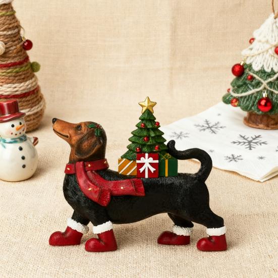 Lighted Dachshund Christmas Decoration Resin Dachshund Ornament with Scarf Boots Light-up Tree Cute Dachshund Figurine for Festive Holiday Table