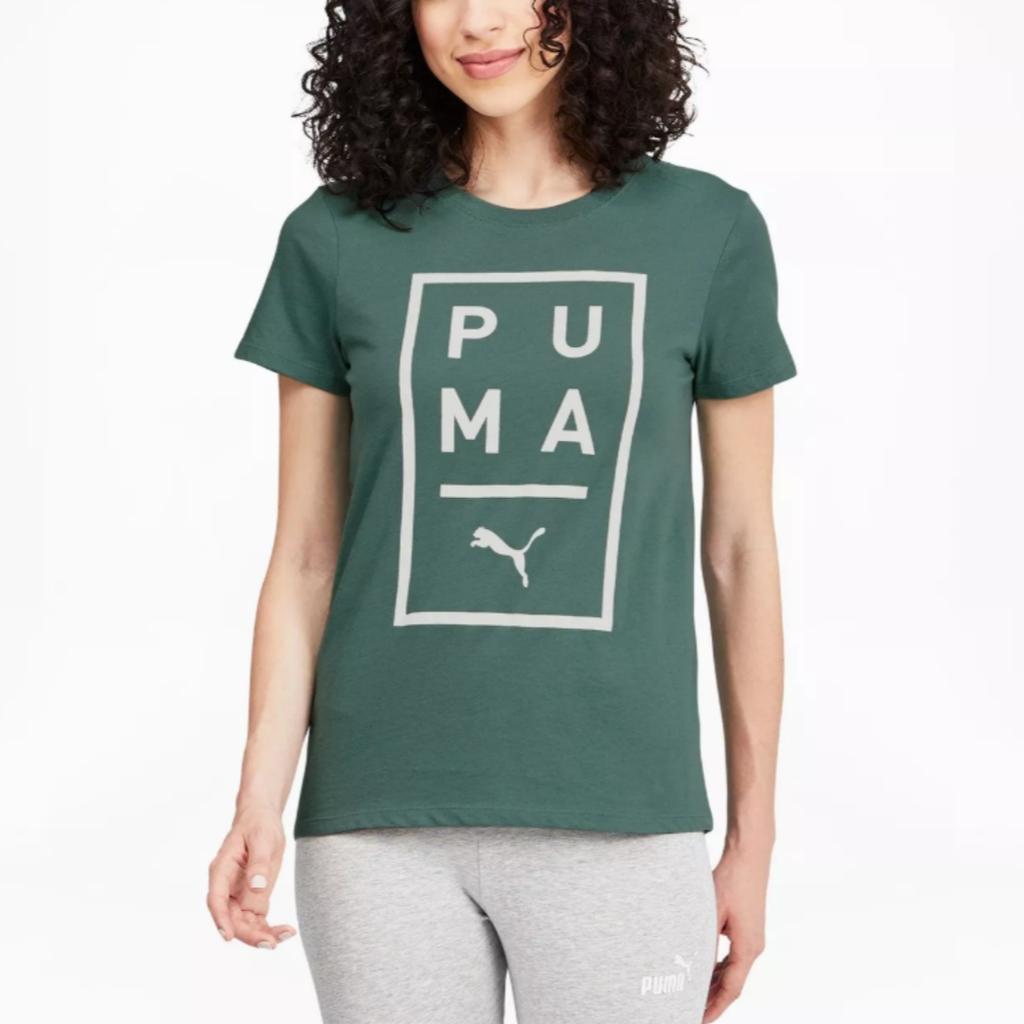Puma Comfortable Round Neck Pullover Letter Short Sleeve T-Shirt Women Tops Green 588560-45
