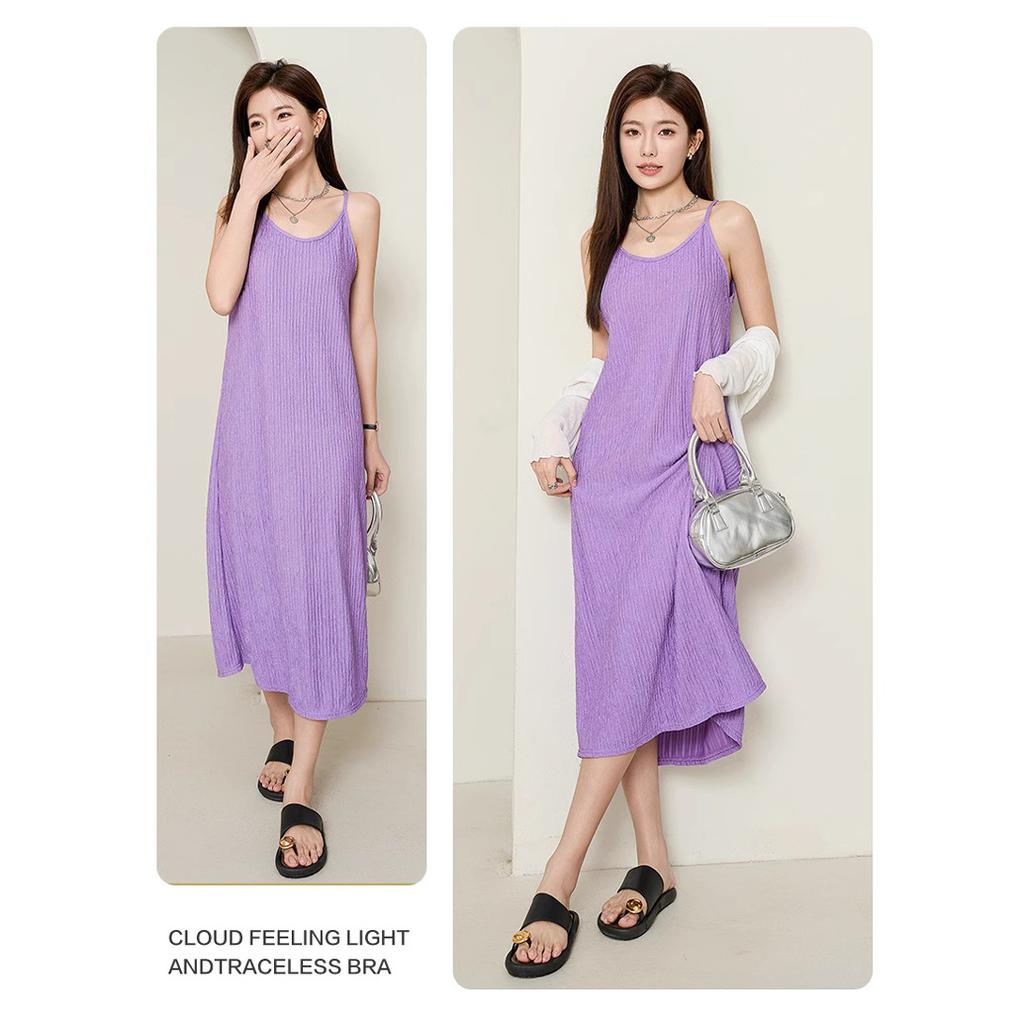 Summer Chiba Pleated Suspender Slimming Dress Women's Casual All-Match Loose Drooping Dress